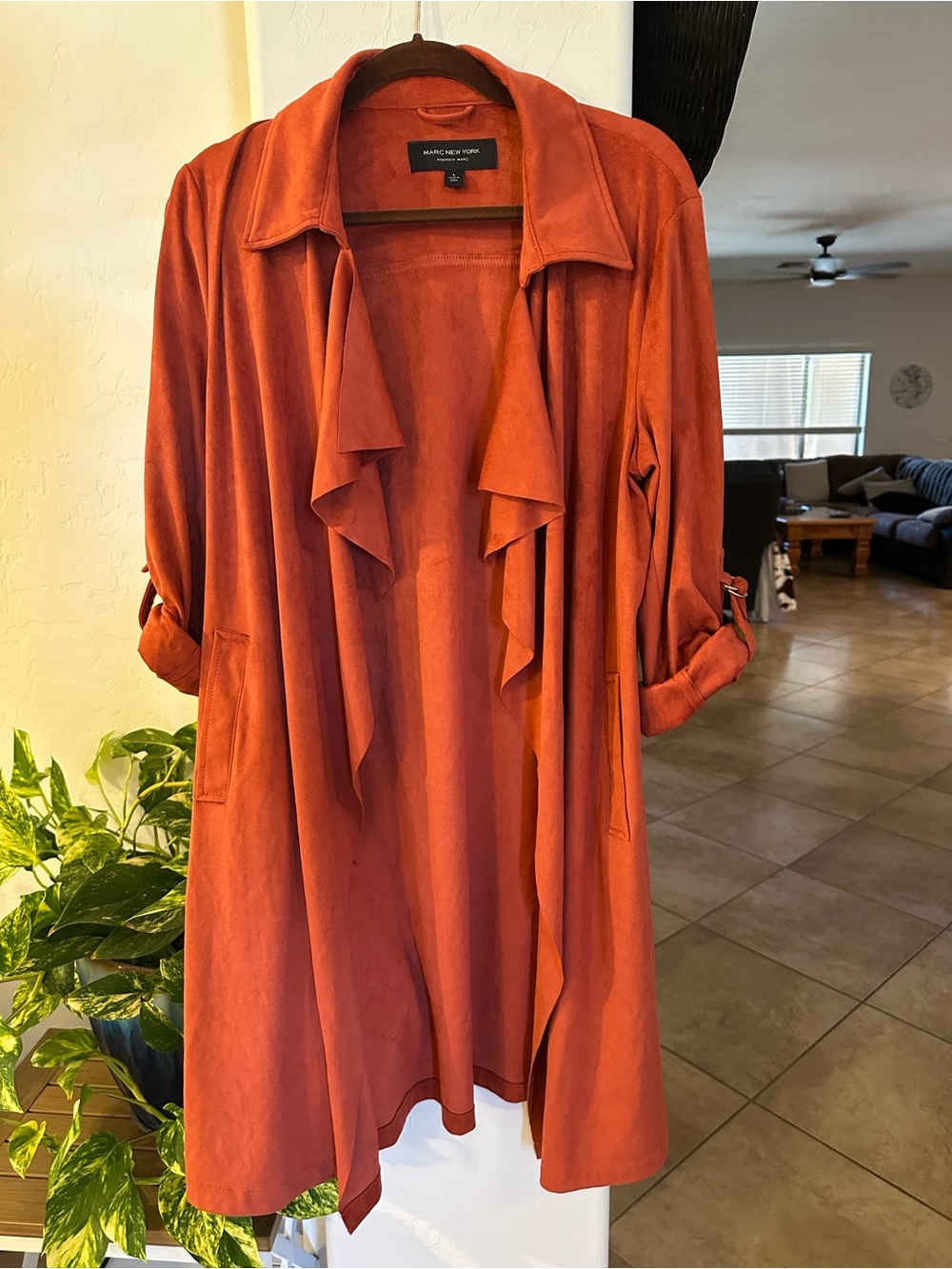 Andrew Marc Orange Coat with Brown Trim